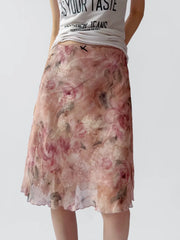 Floral print A-line midi skirt with flowing hem