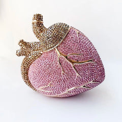 Pink crystal embellished heart shaped bag