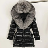 Black puffer coat with large fur hood