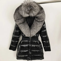 Black puffer coat with large fur hood