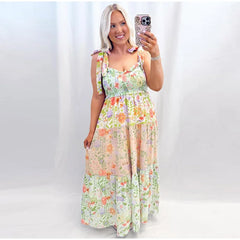 Floral Smocked Bust Tie Strap Maxi Dress
