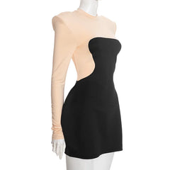 Contrast Cutout Mini Dress with Sculpted Long Sleeves