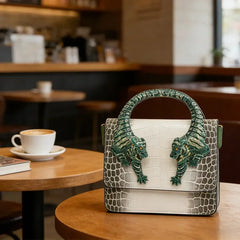 Tiger Handle Leather Handbag
