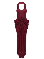 Strapless Corset Folds Wasit Detail Gown With Scarf