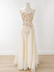 Floral Bustier Tiered Tulle Gown Dress