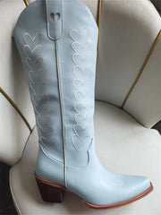 Heart Embroidery Pointed Toe Western Boots