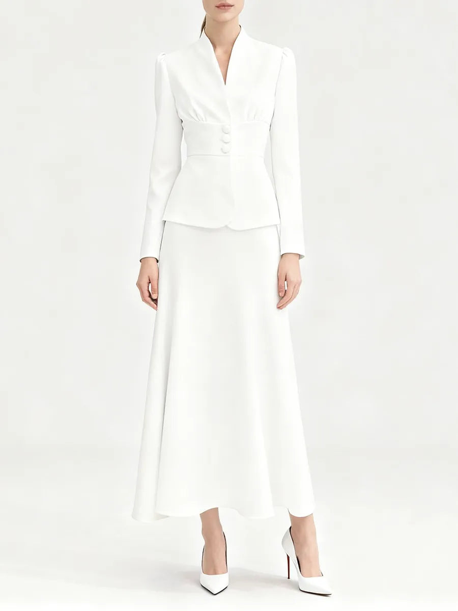 Person wearing a white suit on a white background