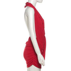 Red dress on a mannequin against a white background