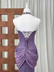 Purple Halter Neck Draped Maxi Dress