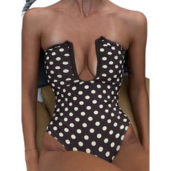 Polka Dot Deep U-Neck One-Piece Swimsuit
