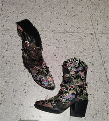 Embroidered Pointed Toe Boots