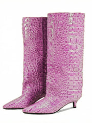 Kitten Heel Crocodile Pattern Boots