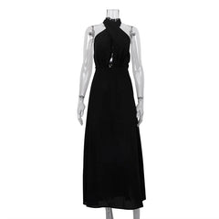 Black Halter Wrap Cutout Maxi Dress