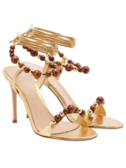 Beaded Ankle Strap Stiletto Sandals