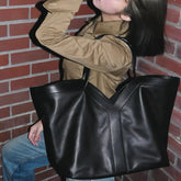 black large genuine leather tote for women