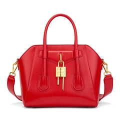 Metallic Structured Lock Satchel Bag