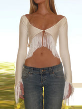Fringe Off Shoulder Crop Top in white