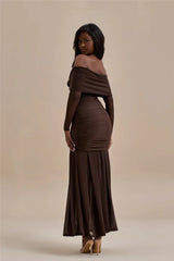 Off-Shoulder Rose Ruched Bodycon Maxi Dress