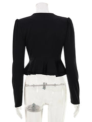 Satin Cropped V-Neck Long Sleeve Peplum Top