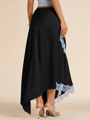 Satin Lace Patchwork Maxi Skirt