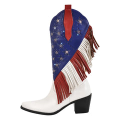 Fringe Star Embellished Pointed Toe Boots