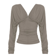 Draped V Neck Long Sleeve Top