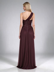 Brown One Shoulder Draped Evening Gown