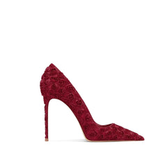 Gray Floral Lace Pointed Heels | Elegant Lace Stiletto Party Pumps