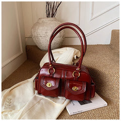 Microfiber Leather Vintage Pocket Satchel – Black & Burgundy