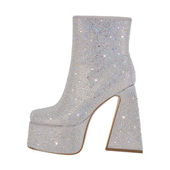 Chunky Platform Rhinestone Ankle Boots