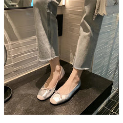 Silk Bowknot Square Toe Ballet Flats