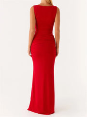 Red evening gown on a white background
