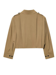 Short Trench Stand Collar Pleated Windbreaker Coat
