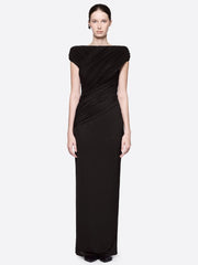Draped Fold Detail Cap Sleeve Maxi Dress in black