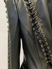 Lace-Up Embellished Fitted Blazer