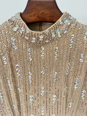 Sleeveless Beaded Sequin Floor Length Gown