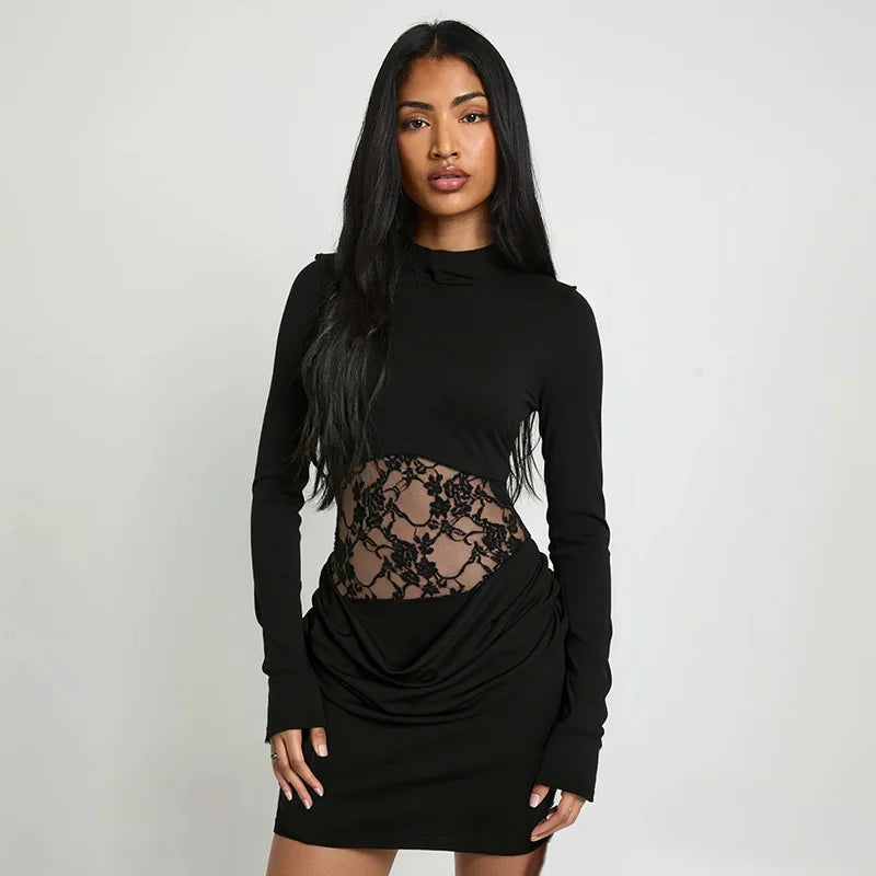 Mini dress with delicate lace accent for quiet-luxury occasion outfits