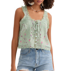 Charming Lace-Trimmed Flowy Camisole Top