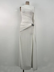 Asymmetrical Draped Cape Sleeve Maxi Gown