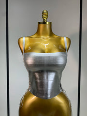 Silver bandage corset top with lace-up back detail