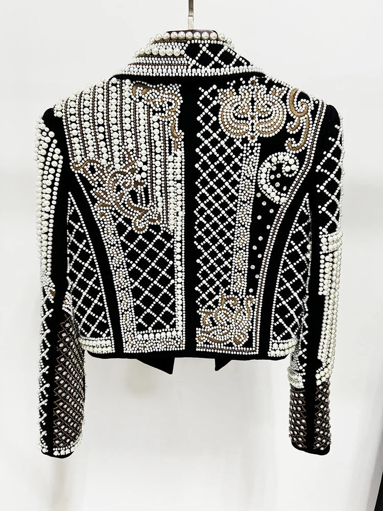 Beaded pearl embroidered cropped jacket back view