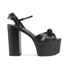 Floral Platform Bow Ankle Strap Heels
