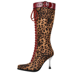 Leopard Print Lace Up Knee High Boots