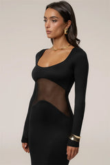 Mesh Patchwork Long Sleeve Maxi Dress