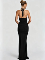 Mermaid Cutout Ruched Metal Lock Decor Maxi Dress