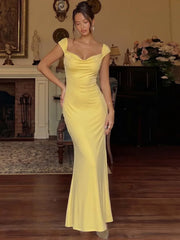Cap Sleeve Cowl Neck Column Evening Dress