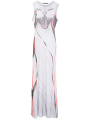 Sheer Kitty Print Sleeveless Maxi Dress