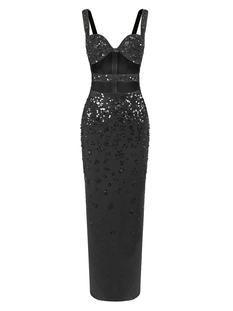 Black sequin dress on a white background