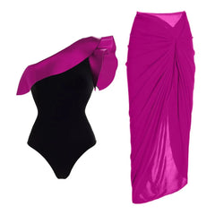 V-Neck Tie-Strap Swimsuit and Wrap Skirt Set