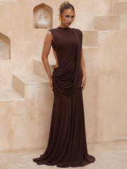Draped Mock Neck Sleeveless Maxi Dress